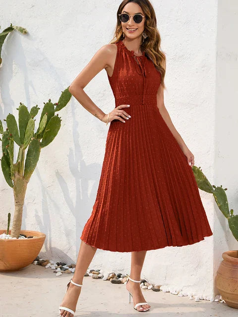 Beatrix - Modisches ärmelloses Plisseekleid mit Neckholder