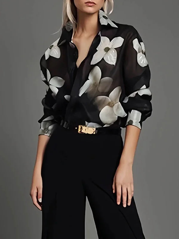 Zoya – Lässige Bluse mit Puffärmeln und Print und Kragen mit Knopfleiste vorne