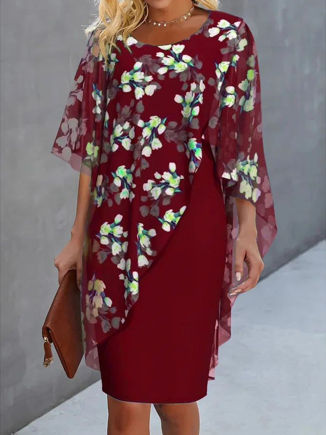 Sarah – Elegantes Blumenkleid mit Rundhalsausschnitt und langen Ärmeln