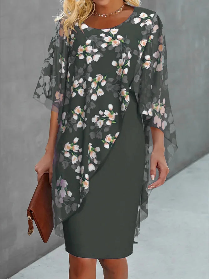 Sarah – Elegantes Blumenkleid mit Rundhalsausschnitt und langen Ärmeln