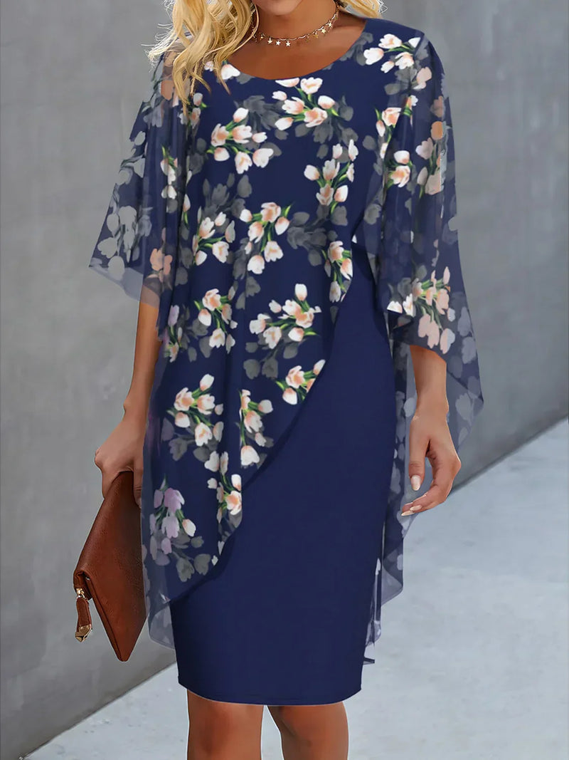 Sarah – Elegantes Blumenkleid mit Rundhalsausschnitt und langen Ärmeln