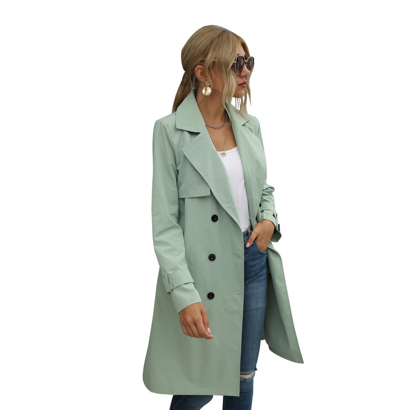 Elsa - Lässiger langärmeliger Trenchcoat mit Reverskragen und doppelter Knopfleiste