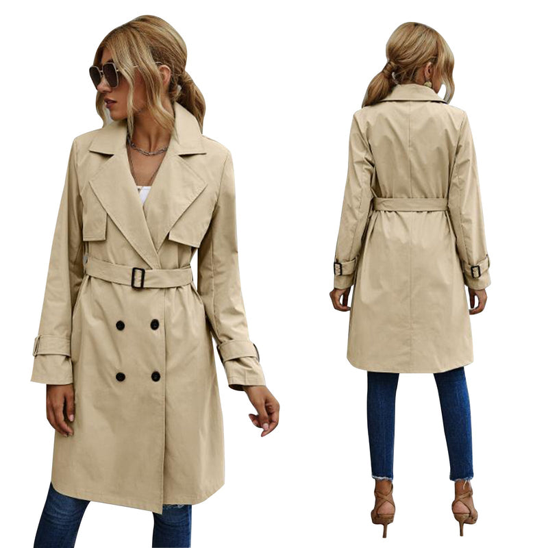 Elsa - Lässiger langärmeliger Trenchcoat mit Reverskragen und doppelter Knopfleiste