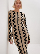 Thaisa - Modisches langärmeliges Kleid mit Rundhalsausschnitt und einzigartigen Mustern