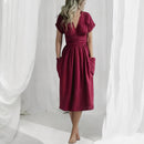 Tulia - Lässiges Wickelkleid mit V Ausschnitt kurzen Ärmeln und Taillengürtel