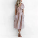 Tulia - Lässiges Wickelkleid mit V Ausschnitt kurzen Ärmeln und Taillengürtel