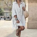 Zelma - Locker sitzendes mittellanges Hemdkleid mit V Ausschnitt Knöpfen und Taschen