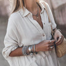 Zelma - Locker sitzendes mittellanges Hemdkleid mit V Ausschnitt Knöpfen und Taschen