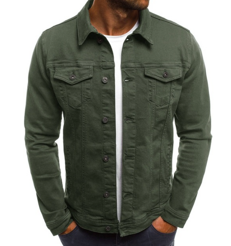 Adam - Langärmelig Schaltfläche Denim Jacke Mit Taschen