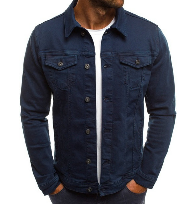 Adam - Langärmelig Schaltfläche Denim Jacke Mit Taschen