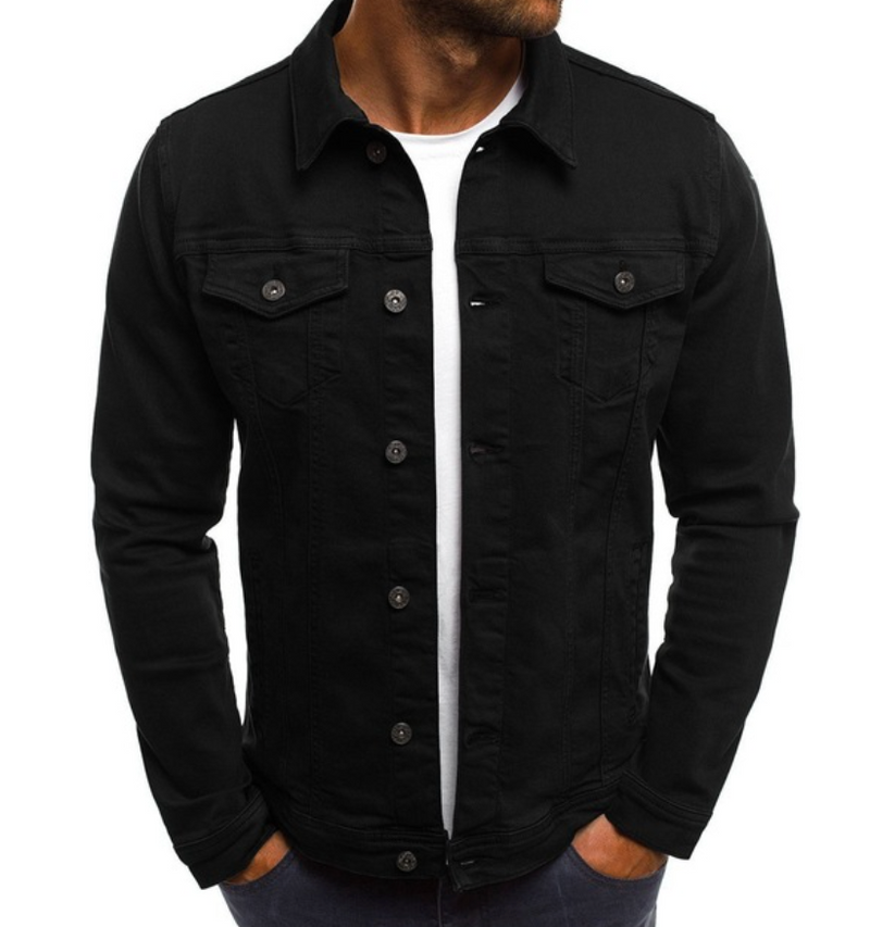Adam - Langärmelig Schaltfläche Denim Jacke Mit Taschen