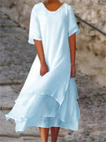 Sabine – Bequemes Doppellagiges Kleid mit Kurzarm und Rundhals