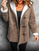 Ada - Langärmelig Pelzfütterung Kapuze Jacke Mit Knöpfen