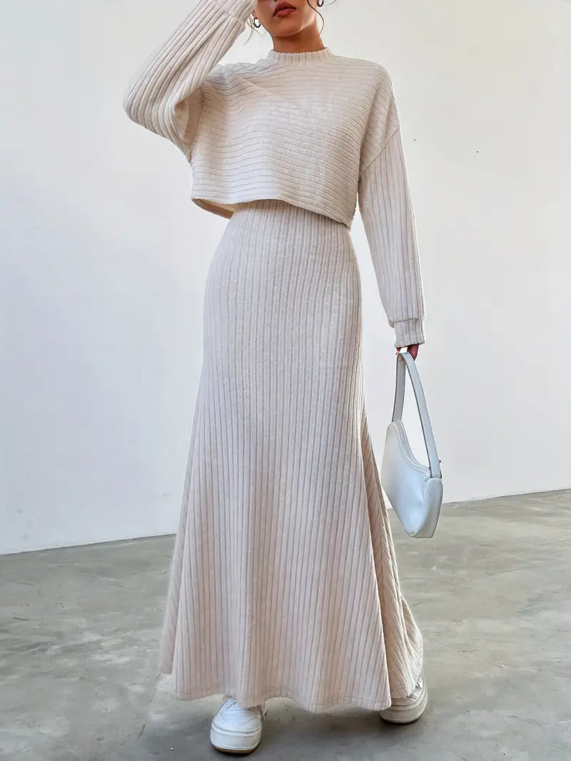 Emma - Ärmelloses Langes Kleid Mit Rundhalsausschnitt Pullover Zweiteiliges Satz