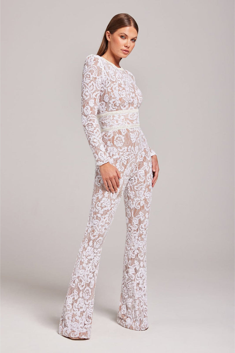 Doreen – Modischer Langarm Jumpsuit mit Rundhalsausschnitt und hohem Taillengürtel