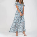 Antonia – Elegantes Rüschenärmeln Midikleid mit V Ausschnitt und Blumendruck