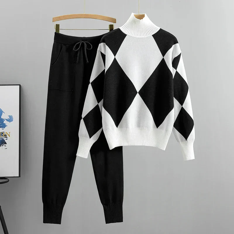 Emilia -  Langärmelig Rollkragenpullover Mit Taschen Hose Zweiteiliges Set