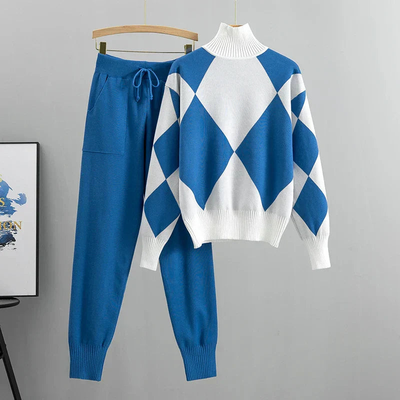 Emilia -  Langärmelig Rollkragenpullover Mit Taschen Hose Zweiteiliges Set
