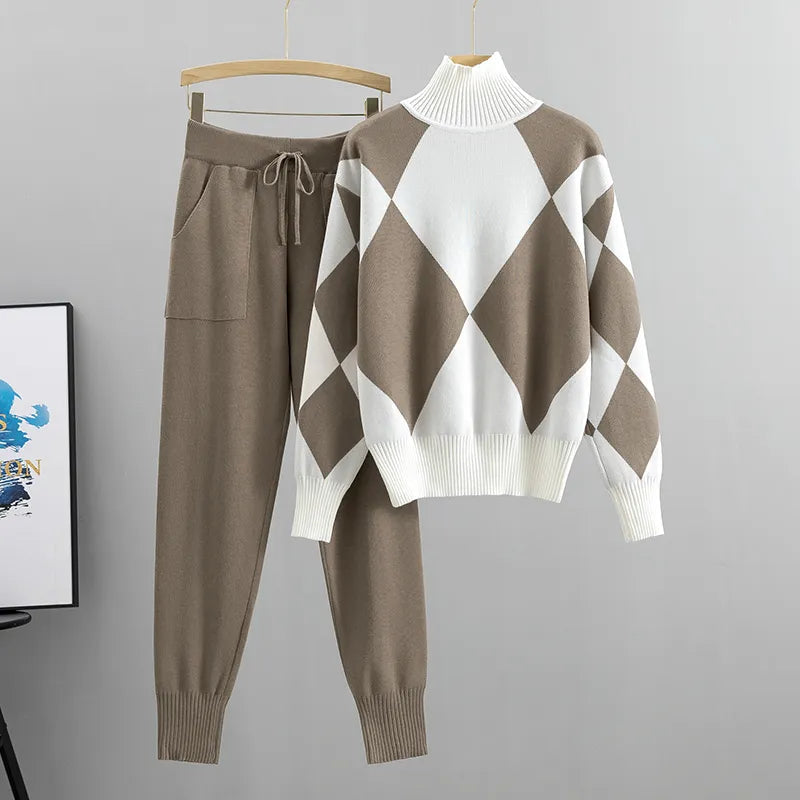 Emilia -  Langärmelig Rollkragenpullover Mit Taschen Hose Zweiteiliges Set