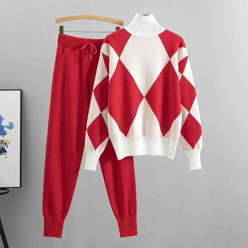 Emilia -  Langärmelig Rollkragenpullover Mit Taschen Hose Zweiteiliges Set