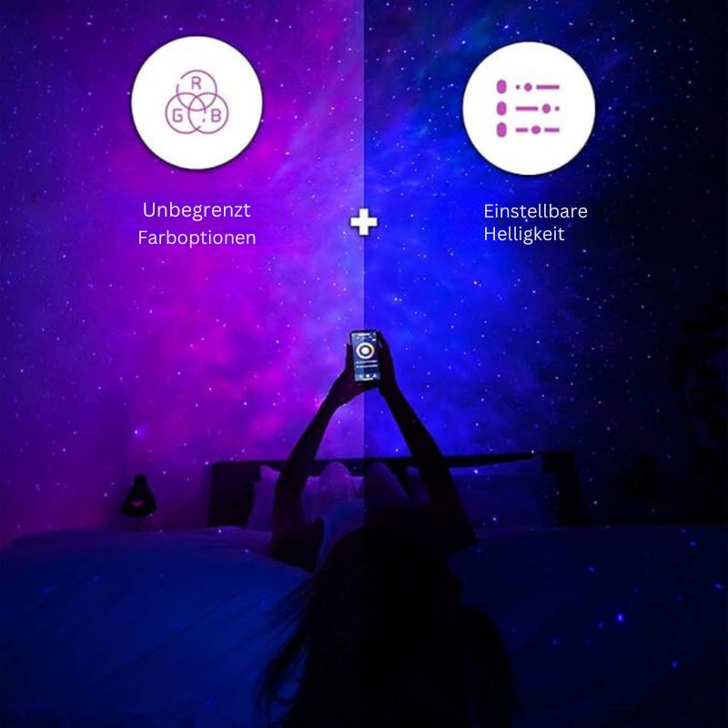 StarGlow - WiFi Smart Galaxie Stern Projektor mit 360° Aurora und Sternenlicht Effekt