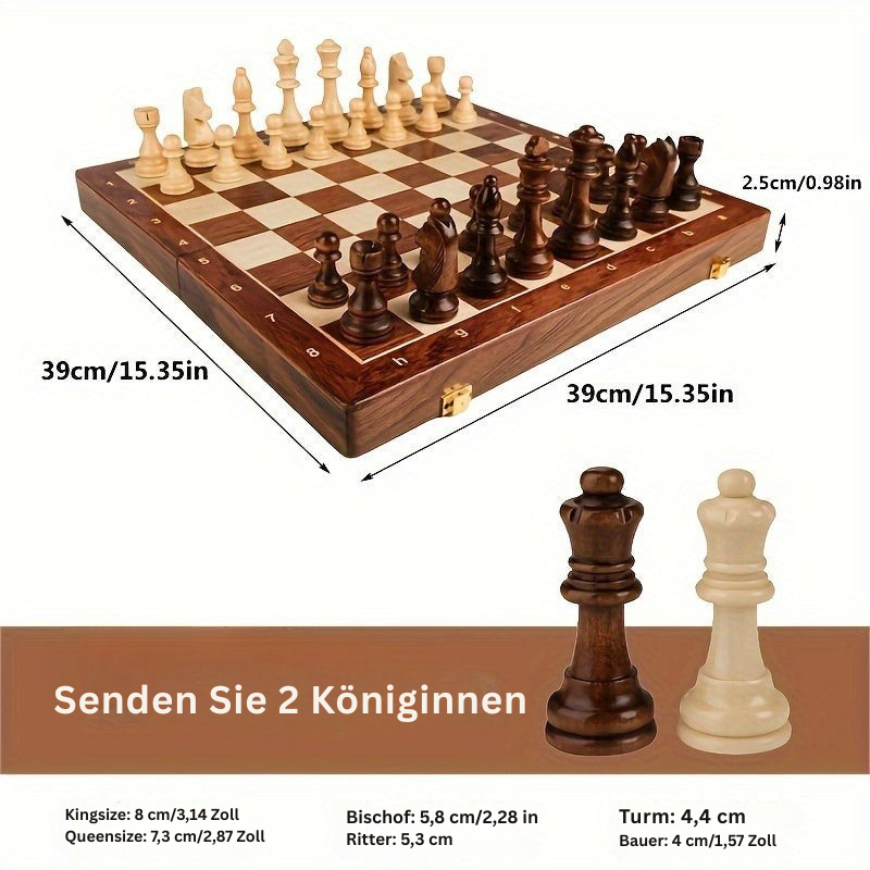 MindKing – Klassisches Schachspiel mit Klappbrett und zusätzlichen Damen