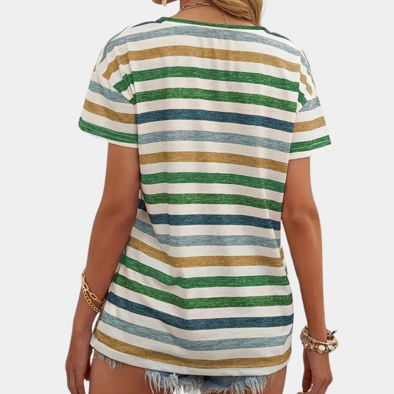Raya – Klassisches T-Shirt mit V-Ausschnitt und horizontalen Streifen