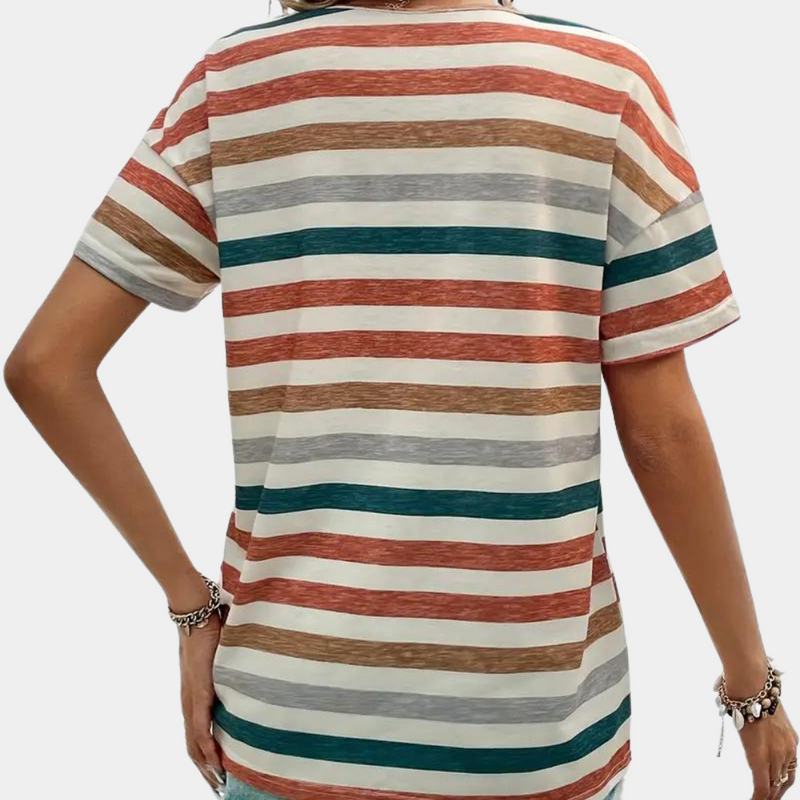Raya – Klassisches T-Shirt mit V-Ausschnitt und horizontalen Streifen