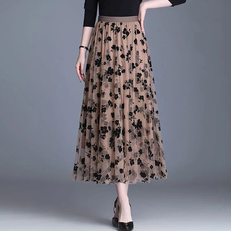 Sabine - Eleganter floraler Midirock mit hoher Taille und lockerer Passform