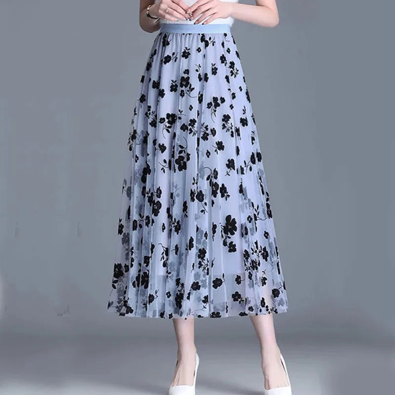 Sabine - Eleganter floraler Midirock mit hoher Taille und lockerer Passform
