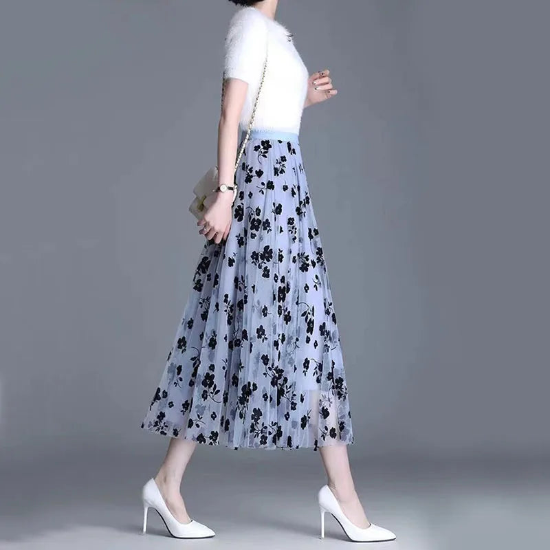 Sabine - Eleganter floraler Midirock mit hoher Taille und lockerer Passform