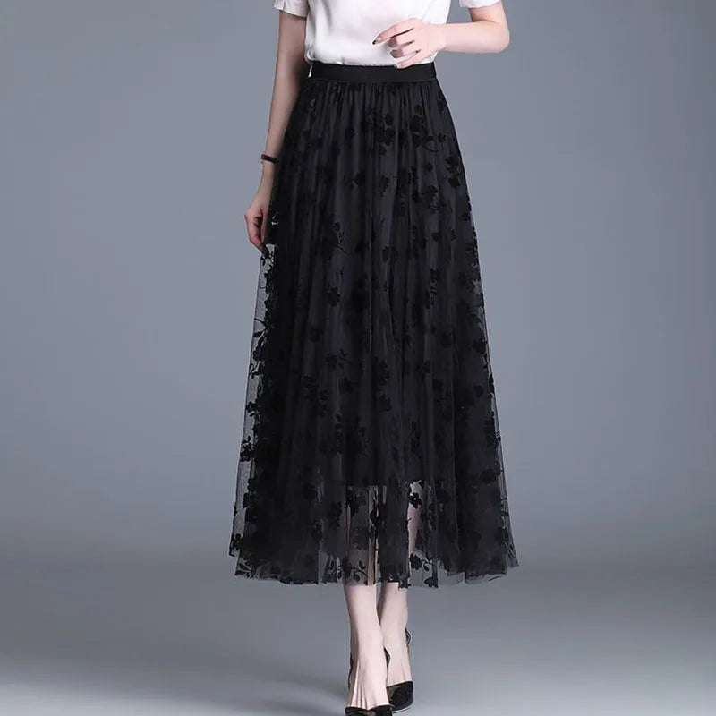 Sabine - Eleganter floraler Midirock mit hoher Taille und lockerer Passform