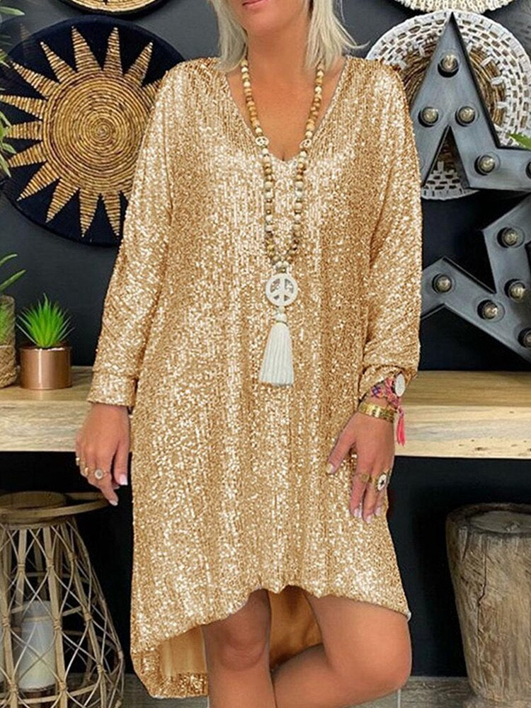 Clara – Modisches V Ausschnitt Minikleid mit langen Ärmeln