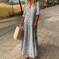 Serena – Lässiges bedrucktes Maxikleid mit V Ausschnitt und langen Ärmeln