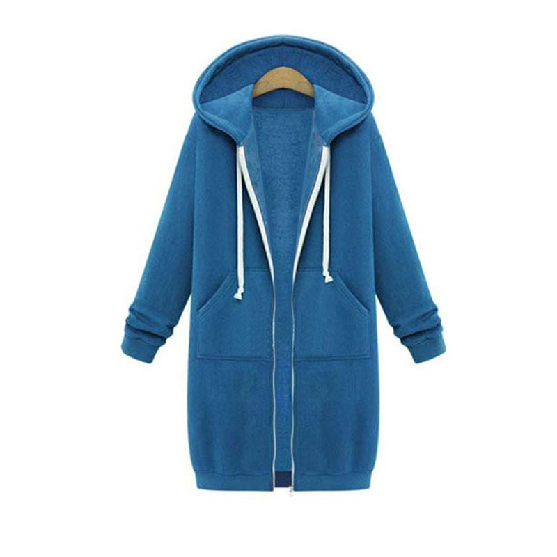 Emilia - Langärmelige Reißverschluss Kapuze Jacke Mit Taschen