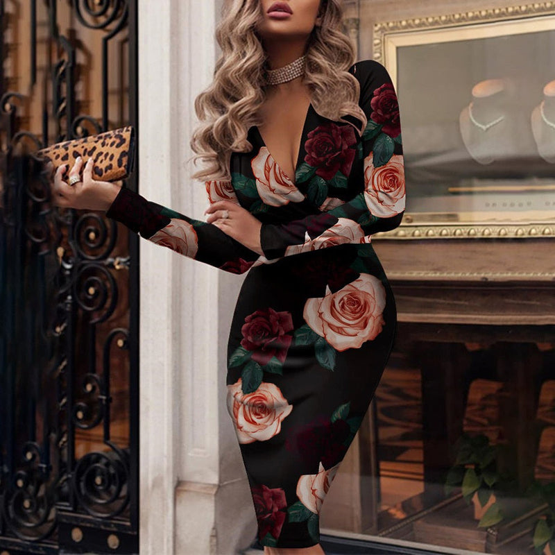 Maysa – Langärmliges Midikleid mit tiefem V-Ausschnitt und Paillettenoberfläche