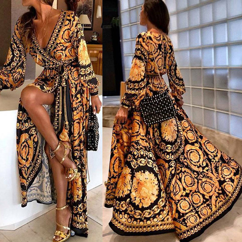 Maya - Lässiges Maxikleid mit Gürtel und langen Ärmeln