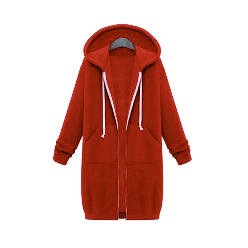 Emilia - Langärmelige Reißverschluss Kapuze Jacke Mit Taschen