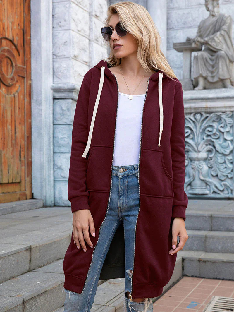 Emilia - Langärmelige Reißverschluss Kapuze Jacke Mit Taschen
