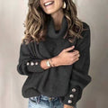 Emilia - Langärmelig Rollkragenpullover Mit Schaltflächen