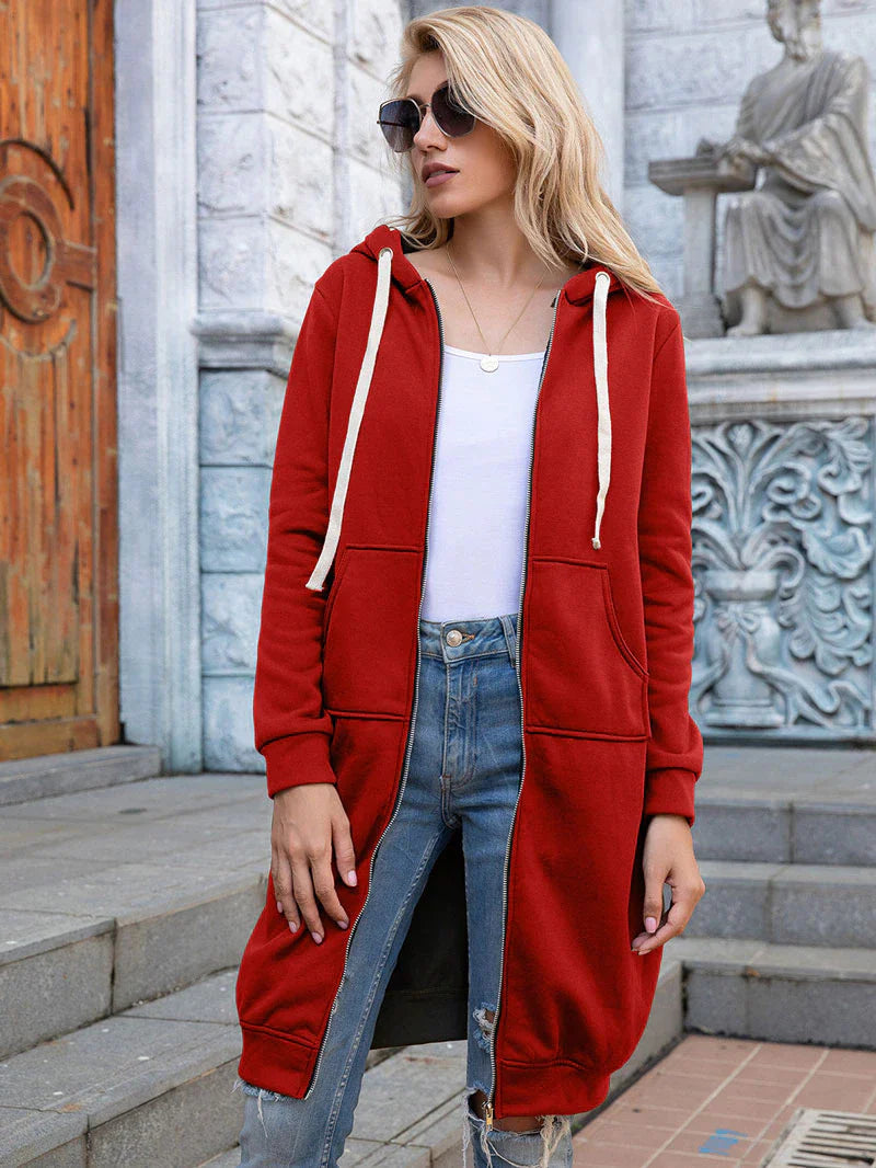 Emilia - Langärmelige Reißverschluss Kapuze Jacke Mit Taschen