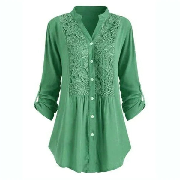 Wanda - Modischer V Ausschnitt Lange Bluse mit Puffärmeln und Knöpfen