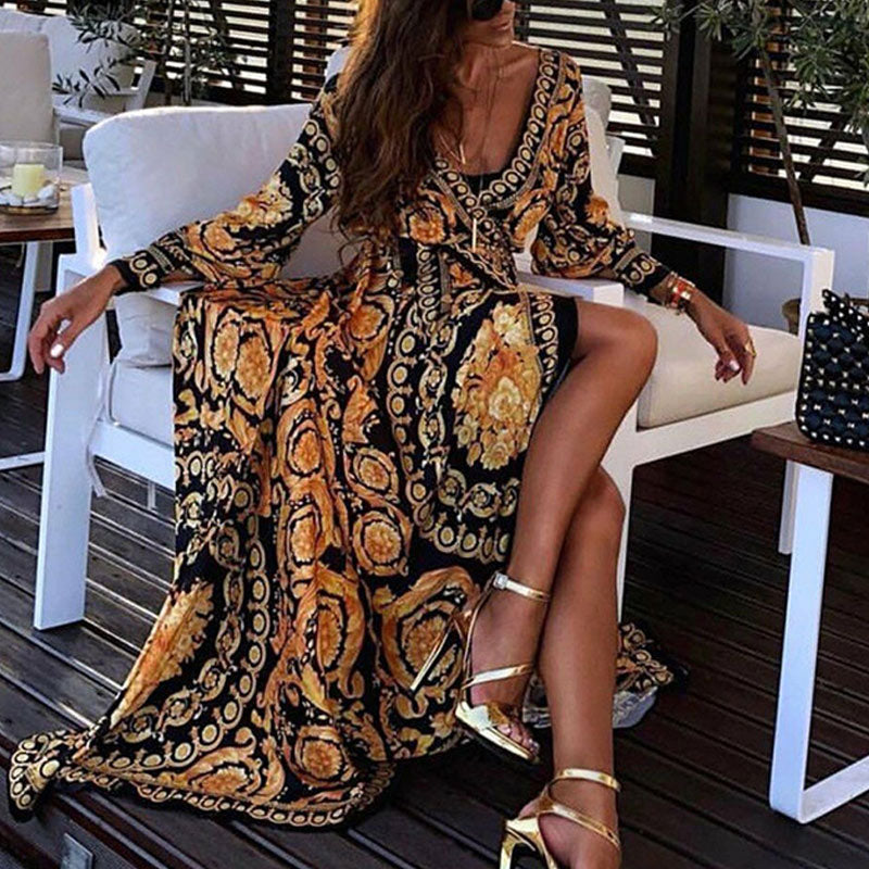 Maya - Lässiges Maxikleid mit Gürtel und langen Ärmeln