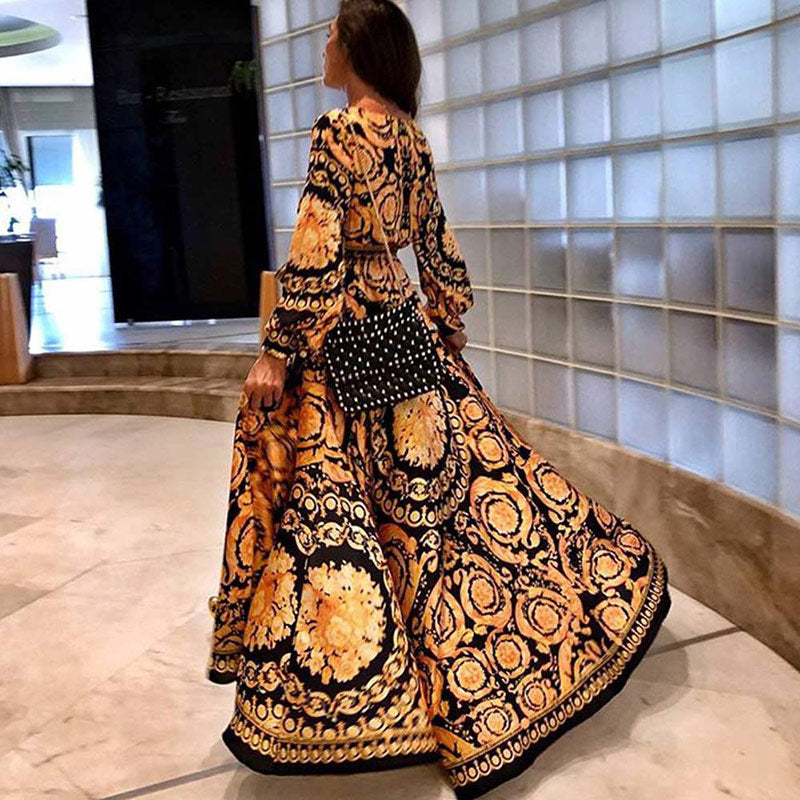 Maya - Lässiges Maxikleid mit Gürtel und langen Ärmeln