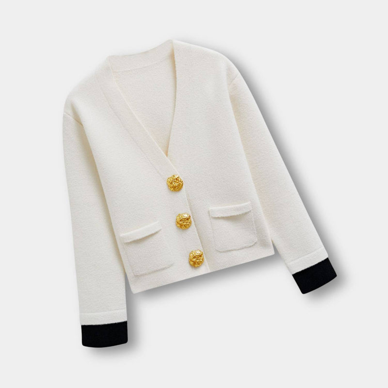 Emma - Langärmelige V Ausschnitt Gestrickte Strickjacke Mit Schaltflächen