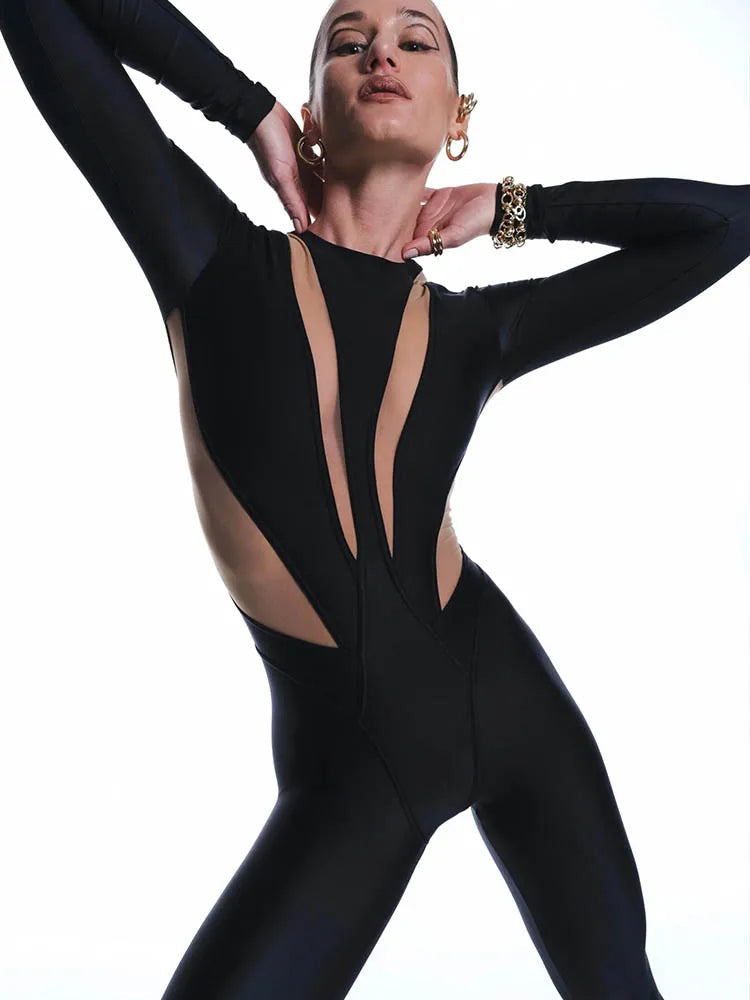 Andrea – Stylischer Figurbetonter Jumpsuit mit Rundhalsausschnitt und langen Ärmeln