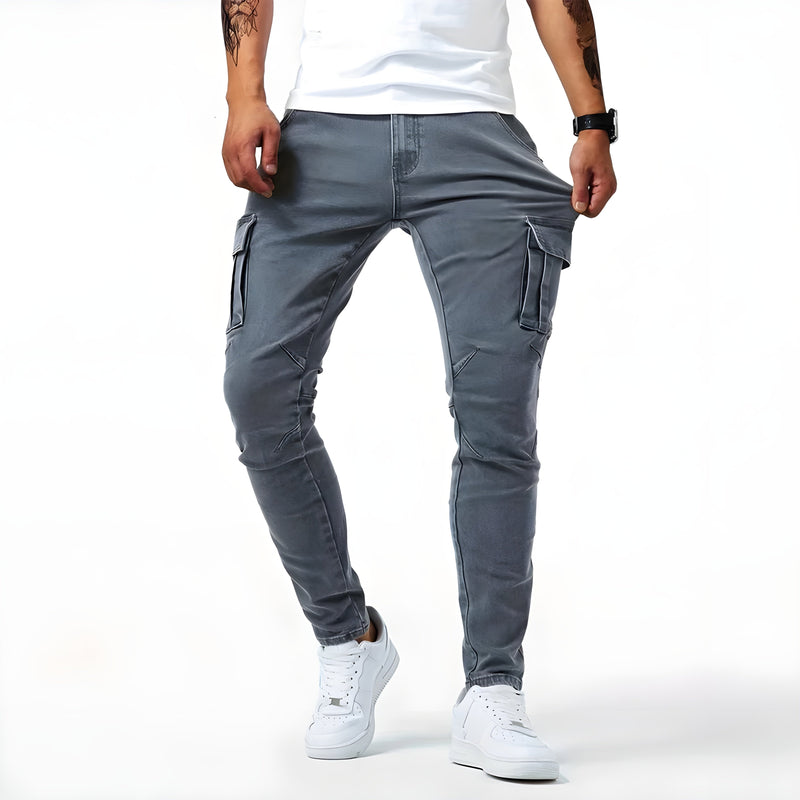 Jaxon - Lässige Schlanke Passform Seitentaschen Denim Cargohosen
