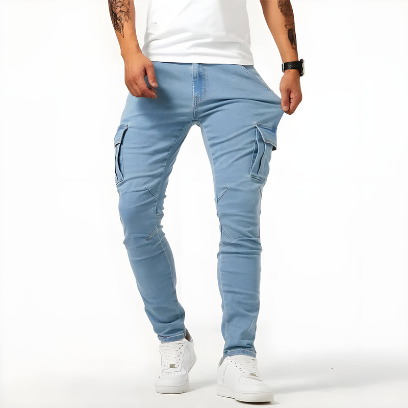 Jaxon - Lässige Schlanke Passform Seitentaschen Denim Cargohosen