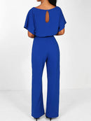 Zareen – Lässiger langer Jumpsuit mit Rüschengürtel kurzen Ärmeln und geradem Bein