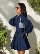 Antonia – Lässiges Hohe Taille Minikleid mit langen Ärmeln und Knopfdetail